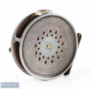 Hardy Bros Perfect contracted Mk II fly reel, 3 3/8" spool with black handle, milled rim