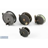 A collection of 4 alloy centre pin reels, all with fixed check - 3", 3.25", 4", 4.5" - all run