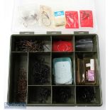 Large plastic compartment box with a large quantity of hooks up to size 2/0, over 300 hooks