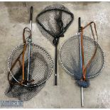 Gye Salmon Landings nets x2 both with leather straps- plus a large folding net by Wilco sports (3)