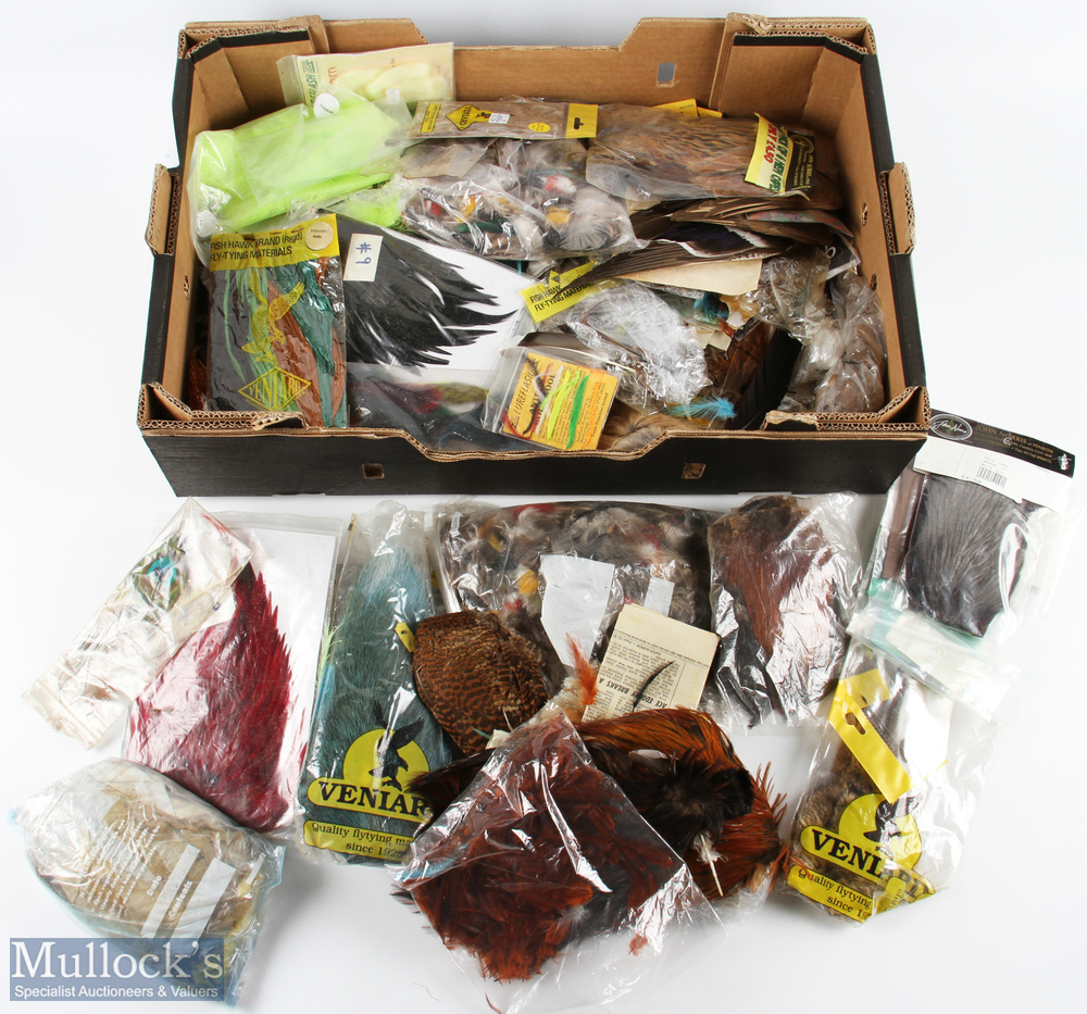 Fly Tying Accessories: capes, feathers fur, wool. flash, Twinkle a box of mixed parts used and