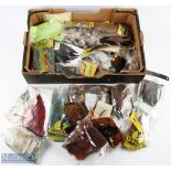 Fly Tying Accessories: capes, feathers fur, wool. flash, Twinkle a box of mixed parts used and