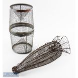 2x Fish Traps, made of wire and galvanized wire, the largest is 56cm log
