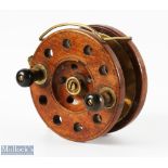 Millwards Overseas Frog back mahogany sea reel 5" perforated wide spool with brass rear spool