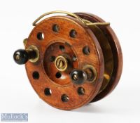 Millwards Overseas Frog back mahogany sea reel 5" perforated wide spool with brass rear spool