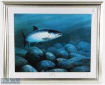 Melvyn Buckley Lord of The Pool Salmon Print signed edition, framed and mounted under glass -