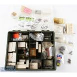 Large plastic compartment box with a huge collection of hooks - by Partridge, Mustad, Drennan,