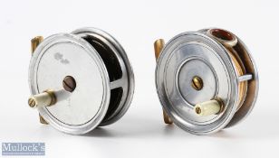 A fine Eaton & Deller alloy fly reel, 3" spool with white handle, brass screw spool release, 5
