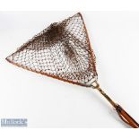 Hardy Folding Landing Net c1920, a fine net with brass and aluminium fittings, leather strap, a good
