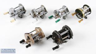 6x Assorted Small Multiplier Reels - inc two J W Young & Sons Gildex reels, one in grey the other in