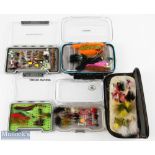 Selection of fly boxes with trout flies, comprising: Calmore double sided box with reservoir