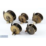 Collection of small brass plate wind reels, all unnamed but display very well - 2" to 3" (5)