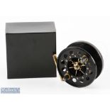 Unnamed Aerial 3.75" Fly Reel in black finish, twin black handles, 6 spoke centre, brass foot,