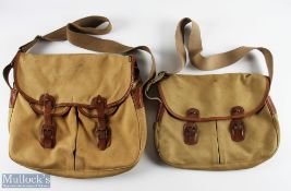 2x Brady & Barbour Canvas and Leather Shoulder Fishing Bags, both with leather edging, brass