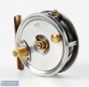 Interesting R Heaton alloy fly reel, 3" spool with ivorine handle and brass counterbalanced brass