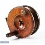 Wooden and Brass 6" Diamond back Nottingham Reel with extended wooden handle with counterbalance,