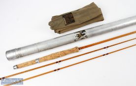 Hardy Alnwick "The Koh-y-Noor" No H26571 split cane palakona fly rod plus spare tip, 8' 9" 2pc alloy