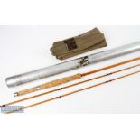 Hardy Alnwick "The Koh-y-Noor" No H26571 split cane palakona fly rod plus spare tip, 8' 9" 2pc alloy