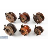 6x Assorted Small Size Wooden and Brass Reels inc 3" starback with 5x strapback reels in sizes; 3x