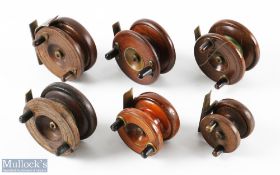 6x Assorted Small Size Wooden and Brass Reels inc 3" starback with 5x strapback reels in sizes; 3x