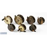 7x Assorted Unnamed Brass Reels - smallest 2.25", largest 3.5", 5 having constant check, in mixed