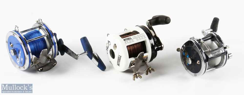 3 Mitchel Multiplier Reels - Riptide 2/0 GL with sliding line guide, Riptide 4/0 and Orca 75BT,