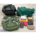 A collection of fishing bags and fly cases - Crane sports bag 12" x 8" x 9", hard base and