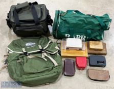 A collection of fishing bags and fly cases - Crane sports bag 12" x 8" x 9", hard base and