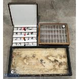 Fishing Tackle Fly Display Cases, 2 wooden period shop display cabinets from Sweets Tackle Shop Usk,