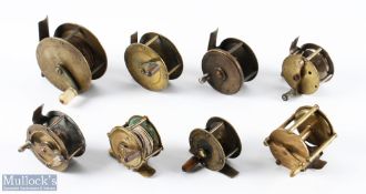 8x Assorted Small Unnamed Brass Reels of various styles and designs including a multiplier