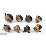 8x Assorted Small Unnamed Brass Reels of various styles and designs including a multiplier