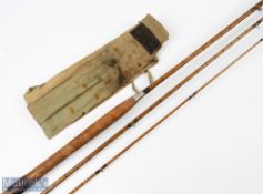 Allcocks split cane fly rod with diamond gold whipping 10' 9" 3pc, brass (tarnished) sliding reel