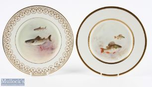 2x Royal Doulton Fish Plates: of Perch Salmon, both with rubbed signatures C H, a jewelled plate
