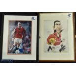 Manchester United Eric Cantona Signed Photograph with a caricature by Griffin both are framed