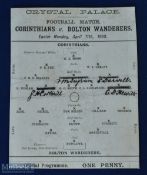Scarce 1897/1898 Corinthians v Bolton Wanderers friendly football match card Easter Monday 11