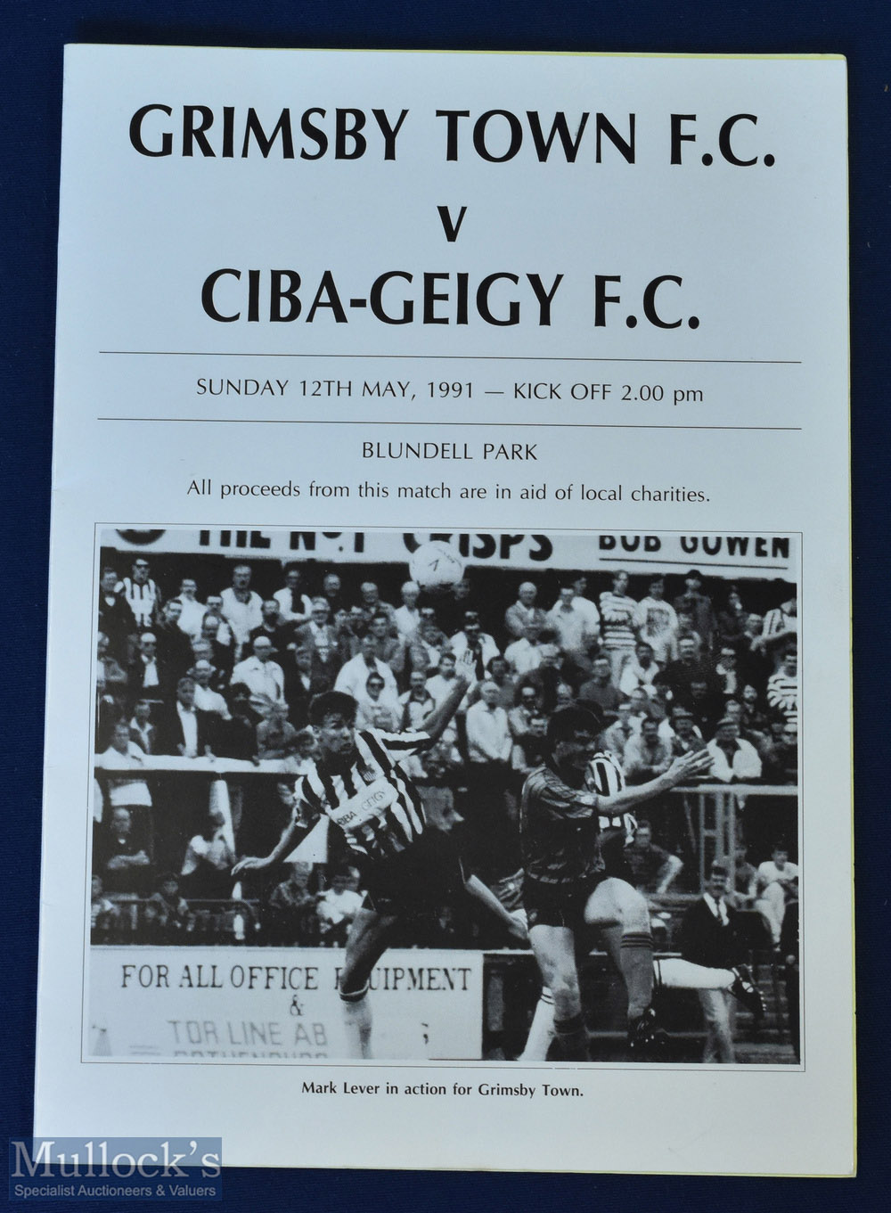 1990/91 Grimsby Town v CIBA-GEIGY FC charity match programme 12 May 1991, 4 page card with insert