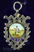 Football medal: 1908 Silver/enamel Manchester Amateur football league award, to the obverse the