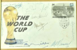 World Cup Signed First Day Cover dated 1986 features Bobby Moore, Alf Ramsay, Matt Busby, Alan Ball,