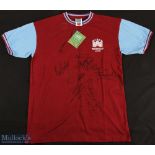 Multi-Signed 1975 West Ham United retro replica Football Shirt with signatures in ink to front