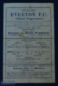 1944/45 Everton v Bolton Wanderers football league war cup qualifying single sheet match