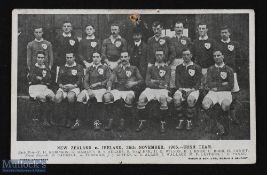 1905 Ireland v NZ Rugby Postcard: B/W Irish team photograph from the 25 Nov 1905 game v the All