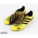 2015 RWC James Hook's Signed Matchworn Boots: Muddy yellow Adidas Size 11 pair, each autographed