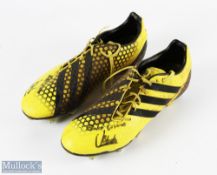 2015 RWC James Hook's Signed Matchworn Boots: Muddy yellow Adidas Size 11 pair, each autographed
