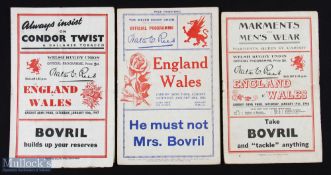 1937/44/45 England v Wales Rugby Programmes (3): All v Wales, the latter two wartime Services