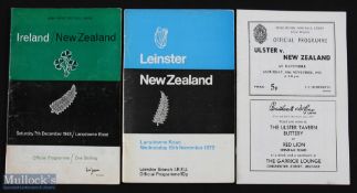 1963/72 NZ All Blacks in Ireland Rugby Programmes (3): v Ireland 1963 and v Leinster and v Ulster,