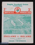 1939 England v Ireland Rugby Programme: Typical England home issue for what was to be the last Irish