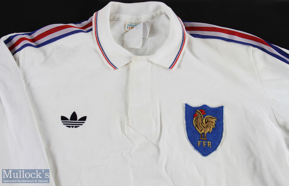 1988/9(?) French Rugby Jersey: Adidas XL white jersey with blue & red stripes to sleeves and collar, - Image 2 of 4