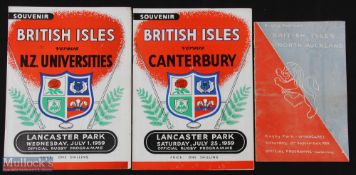1959 British & I Lions Rugby Programmes (3): Scarce North Auckland, some wear; & v NZ Universities