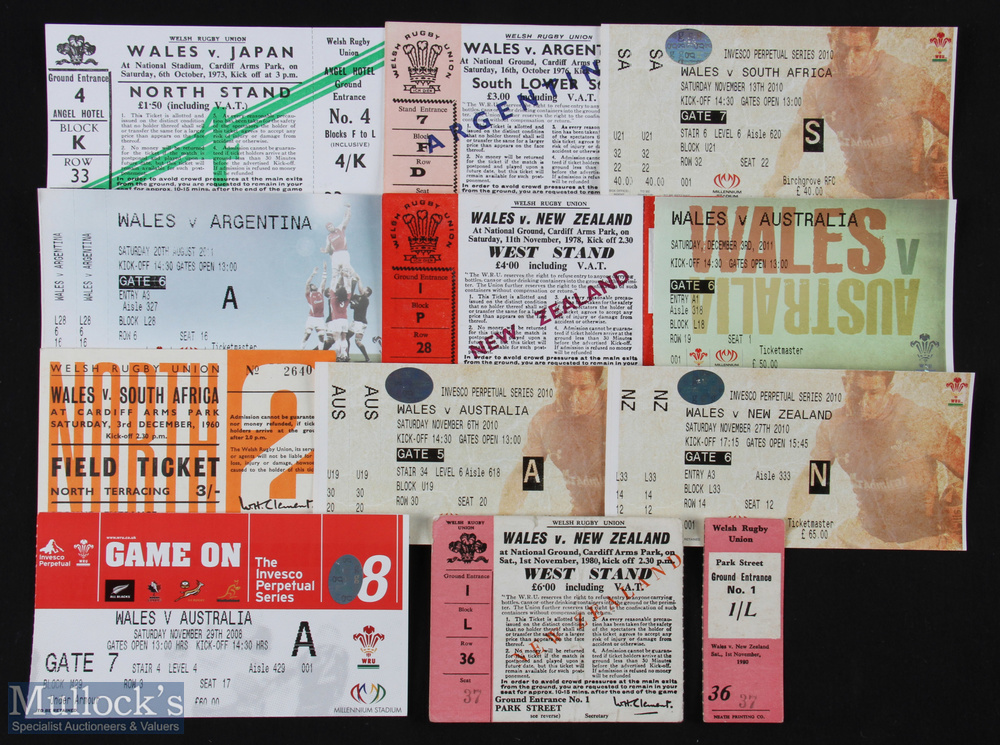 1960-2011 Wales v Tourists Rugby Tickets (11): v NZ 1978, 80 & 2010; v Australia 2006, 2010 & 11;