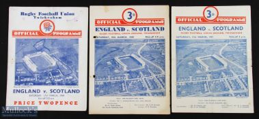 1934/49/51 England v Scotland Rugby Programmes (3): A few small marks, splits and one comment, one